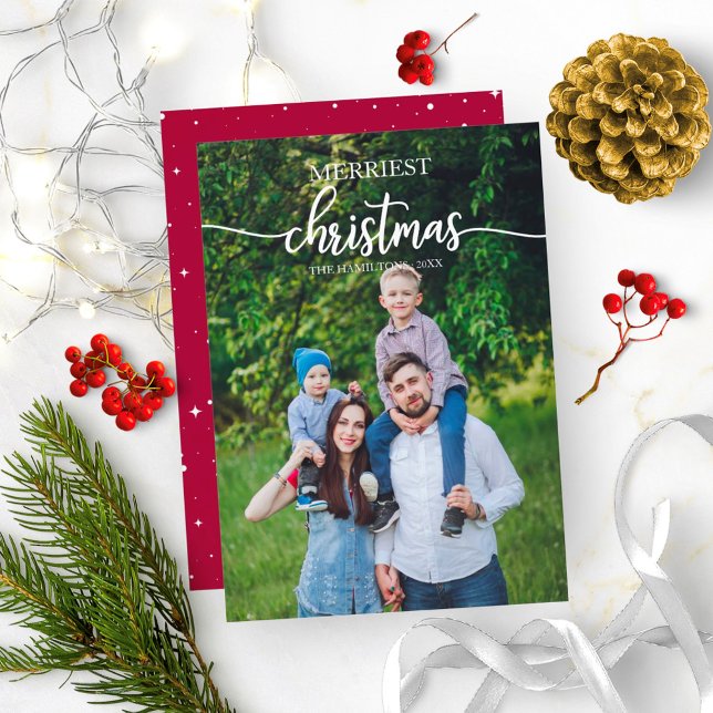 Merriest Christmas White Script Unique Photo Invitation (Creator Uploaded)