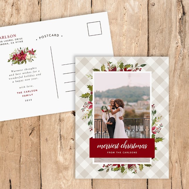 Merriest Christmas Winter Greenery Photo Holiday Postcard (Creator Uploaded)