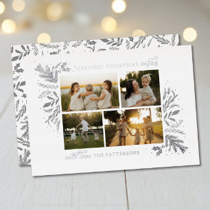 Merriest Christmas Wishes 4 Photo Botanical Floral Foil Holiday Card