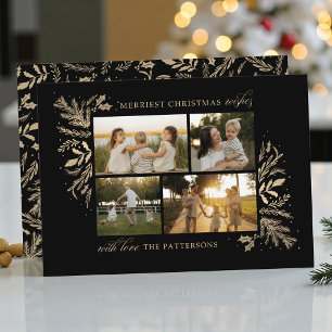 Merriest Christmas Wishes 4 Photo Botanical Floral Holiday Card