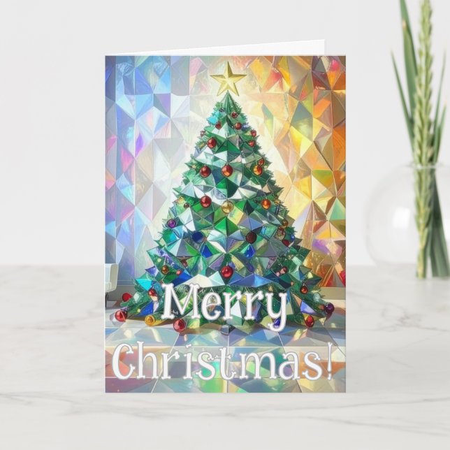 Merriest Christmas Wishes Geometric Xmas Tree  Holiday Card (Front)