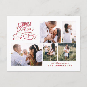 Merriest Christmas wishes multi photo holiday Postcard