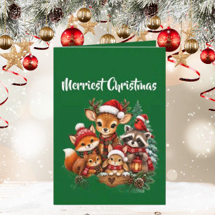 Merriest Christmas Woodland Creatures Family Photo Card