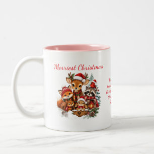 Merriest Christmas Woodland Creatures Family Photo Two-Tone Coffee Mug