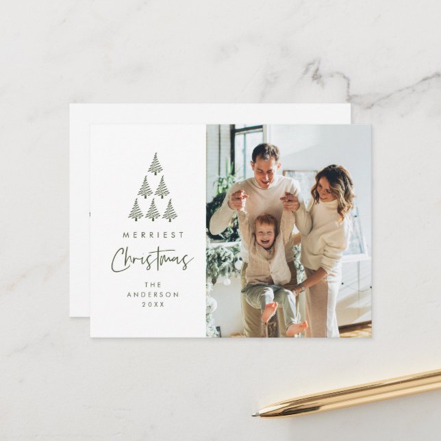 Merriest Christmas, Xmas Tree Family Photo Postcard (Front/Back In Situ)