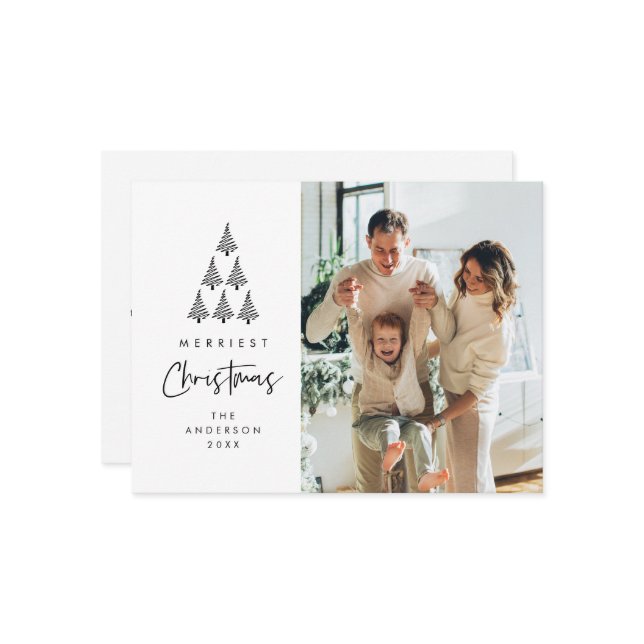 Merriest Christmas, Xmas Tree Family Photo Postcard (Front/Back In Situ)