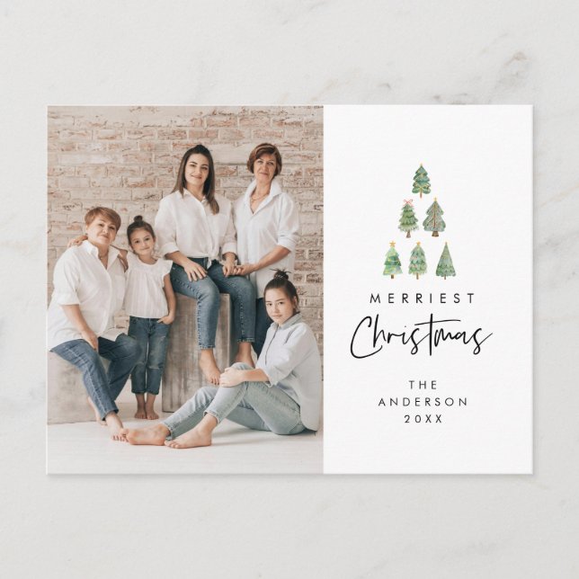 Merriest Christmas, Xmas Tree Family Photo Postcard (Front)