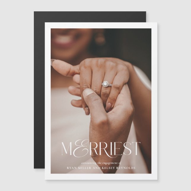Merriest Engagement Holiday Photo Magnetic Card (Front/Back)