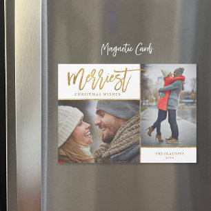 Merriest Faux Foil 2 Photo Magnetic Christmas Card
