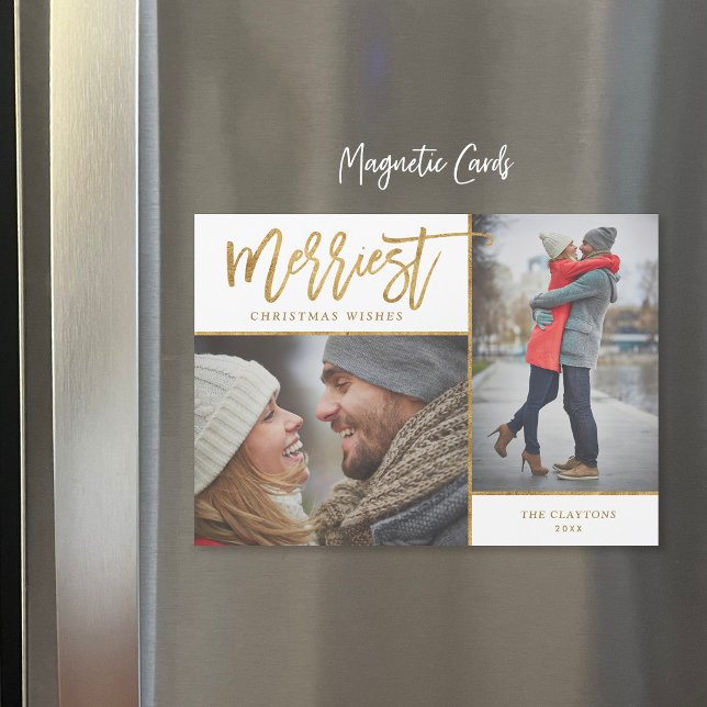 Merriest Faux Foil 2 Photo Magnetic Christmas Card (Creator Uploaded)