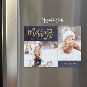 Merriest Faux Foil 2 Photo Magnetic Christmas Card