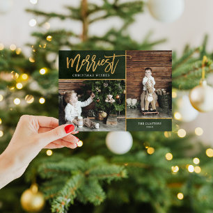 Merriest Faux Gold Foil 2 Photo Flat Holiday Card