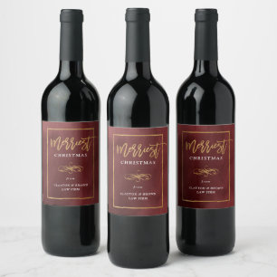 Merriest Faux Gold Foil Corporate Holiday Gift Wine Label