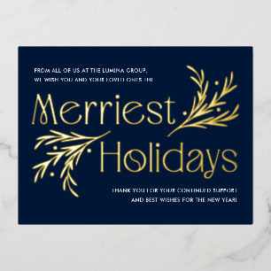Merriest Holidays FOIL Business Holiday Postcard
