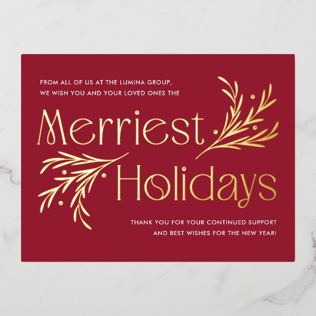 Merriest Holidays FOIL Business Holiday Postcard (Front)