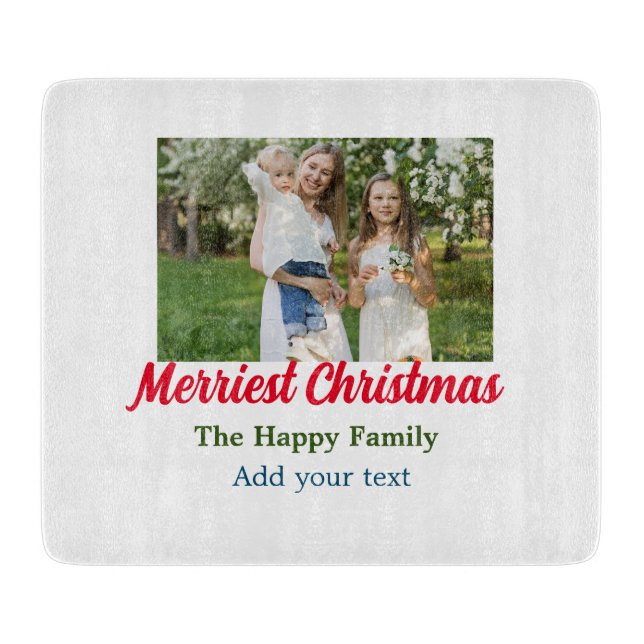 Merriest joyful christmas holiday add family name  cutting board (Front)