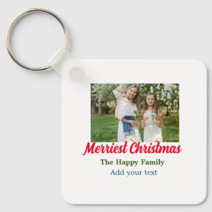 Merriest joyful christmas holiday add family name key ring