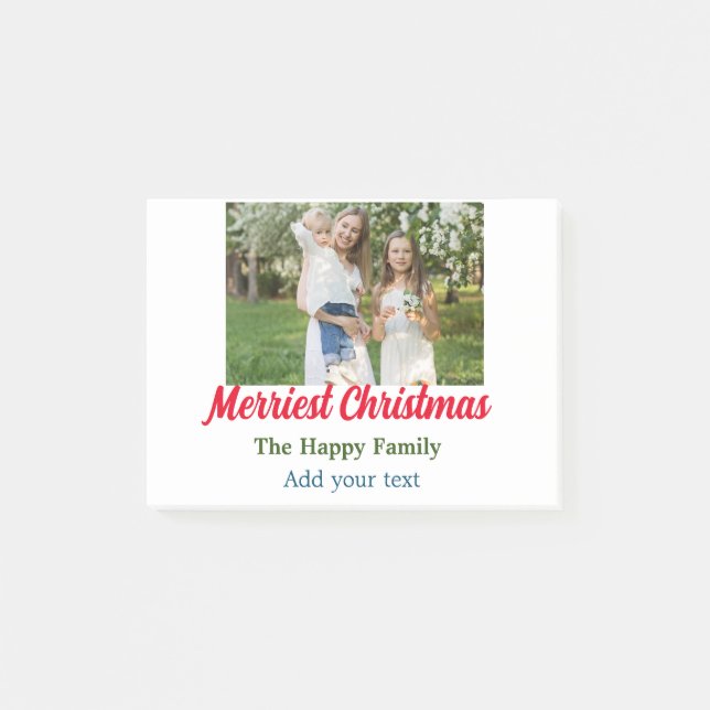 Merriest joyful christmas holiday add family name  post-it notes (Front)