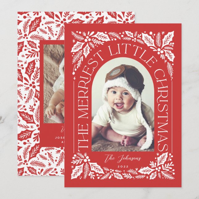 Merriest Little Christmas Berry Photo Arch Red Holiday Card (Front/Back)