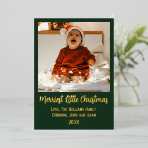 Merriest little christmas gold foil green holiday card