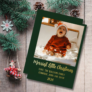 Merriest little christmas gold foil green holiday card