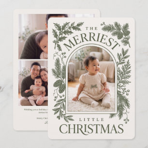 Merriest Little Christmas Vintage Botanical Green Holiday Card