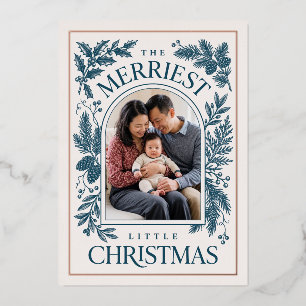 Merriest Little Christmas Vintage Botanical Teal Foil Holiday Card