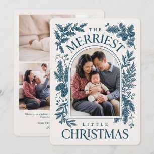 Merriest Little Christmas Vintage Botanical Teal Holiday Card