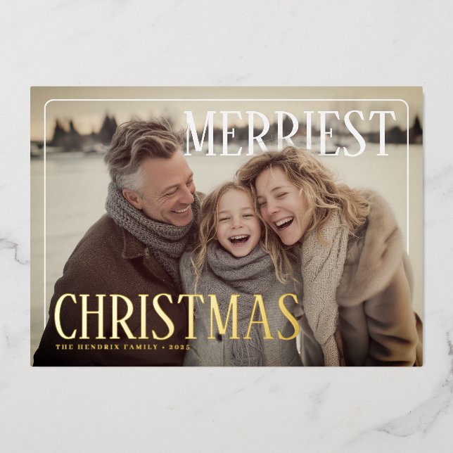 Merriest Modern Christmas Photo Foil Holiday Card (Front)