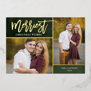 Merriest Real Gold Foil 2 Photo Christmas Foil Holiday Card