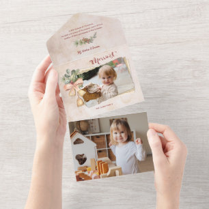 Merriest Script & Flowers/Torn Antique Paper Photo All In One Invitation