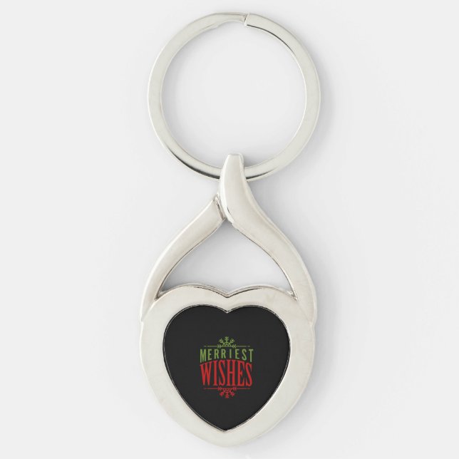 Merriest Wishes Christmas Message Key Ring (Front)