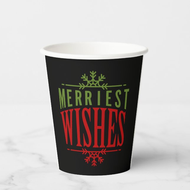 Merriest Wishes Christmas Message Paper Cups (Front)