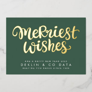 Merriest Wishes on Green Premium   Gold Corporate Foil Holiday Card