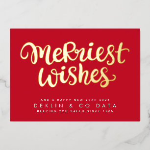 Merriest Wishes on Red Premium Gold Corporate Foil Holiday Card