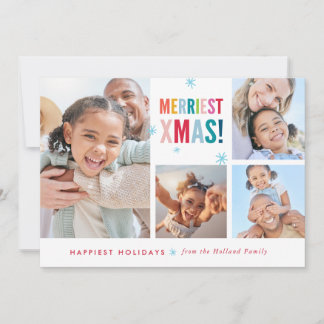 MERRIEST XMAS PHOTO modern colorful typography Holiday Card