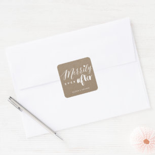 Merrily Ever After Brown Kraft Holiday Wedding Square Sticker