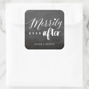 Merrily Ever After Chalkboard Holiday Wedding Square Sticker