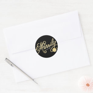 Merrily Ever After Curly Script Holiday Wedding Classic Round Sticker
