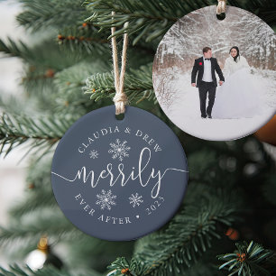 Merrily Ever After Double-Sided Newlywed Ceramic Tree Decoration