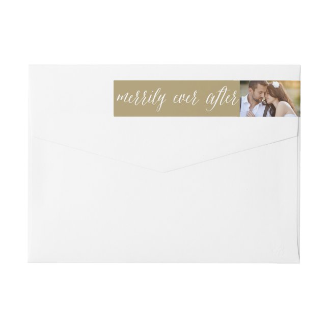 Merrily Ever After Holiday Wedding Photo Address Wrap Around Label (Back)