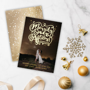 Merrily Ever After Knot & Sparkles Photo Wedding Foil Holiday Card