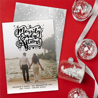 Merrily Ever After Knot & Sparkles Photo Wedding Holiday Card