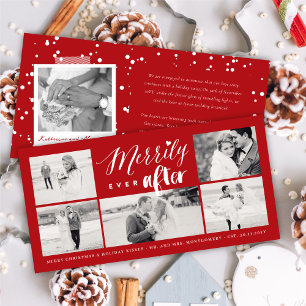 Merrily Ever After Mix Typography Wedding 4 Photo Holiday Card