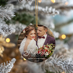 Merrily Ever After Newlywed Christmas Ceramic Tree Decoration