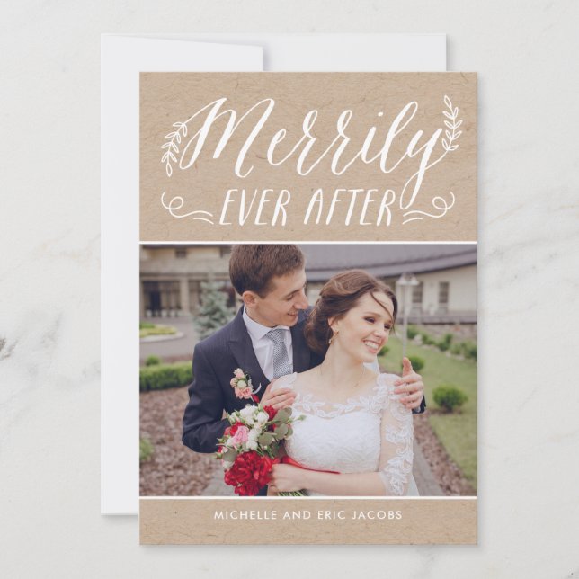 Merrily Ever After Newlywed Holiday Photo Card (Front)