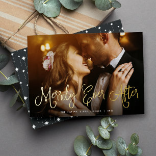 Merrily Ever After Newlywed Photo Foil Holiday Card