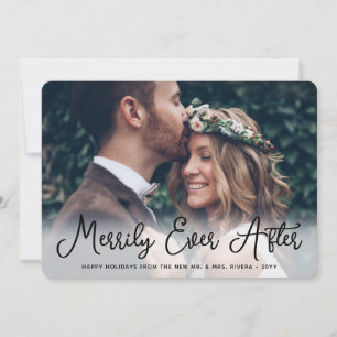 Merrily Ever After Newlyweds 1st Christmas 2 Photo Holiday Card
