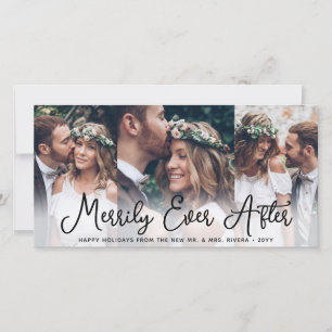 Merrily Ever After Newlyweds 1st Christmas 4 Photo Holiday Card
