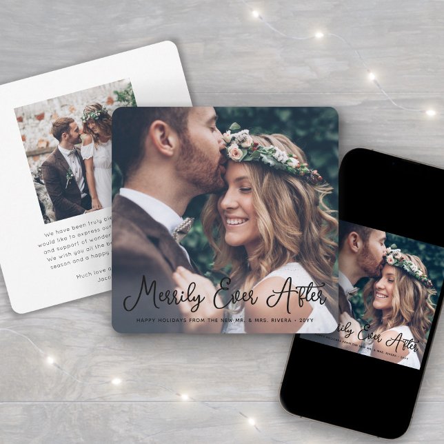 Merrily Ever After Newlyweds Christmas 2 Photo Holiday Card (Creator Uploaded)